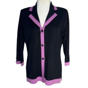 Exclusively Misook Black and Purple Front Button Closure Women's Cardigan Small